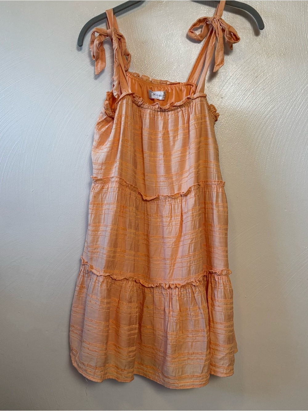 Altar'd State Women's Dress Tiered Mini Tie Straps Lined Gauze Peach‎ Size Small